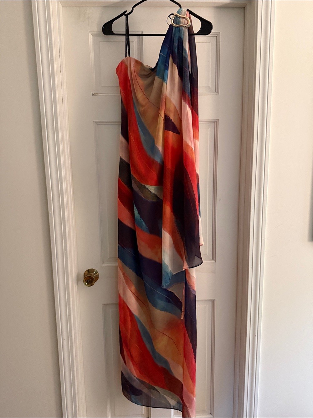 Vince Camuto Multicolor One-Shoulder Maxi Dress with Halter Ring